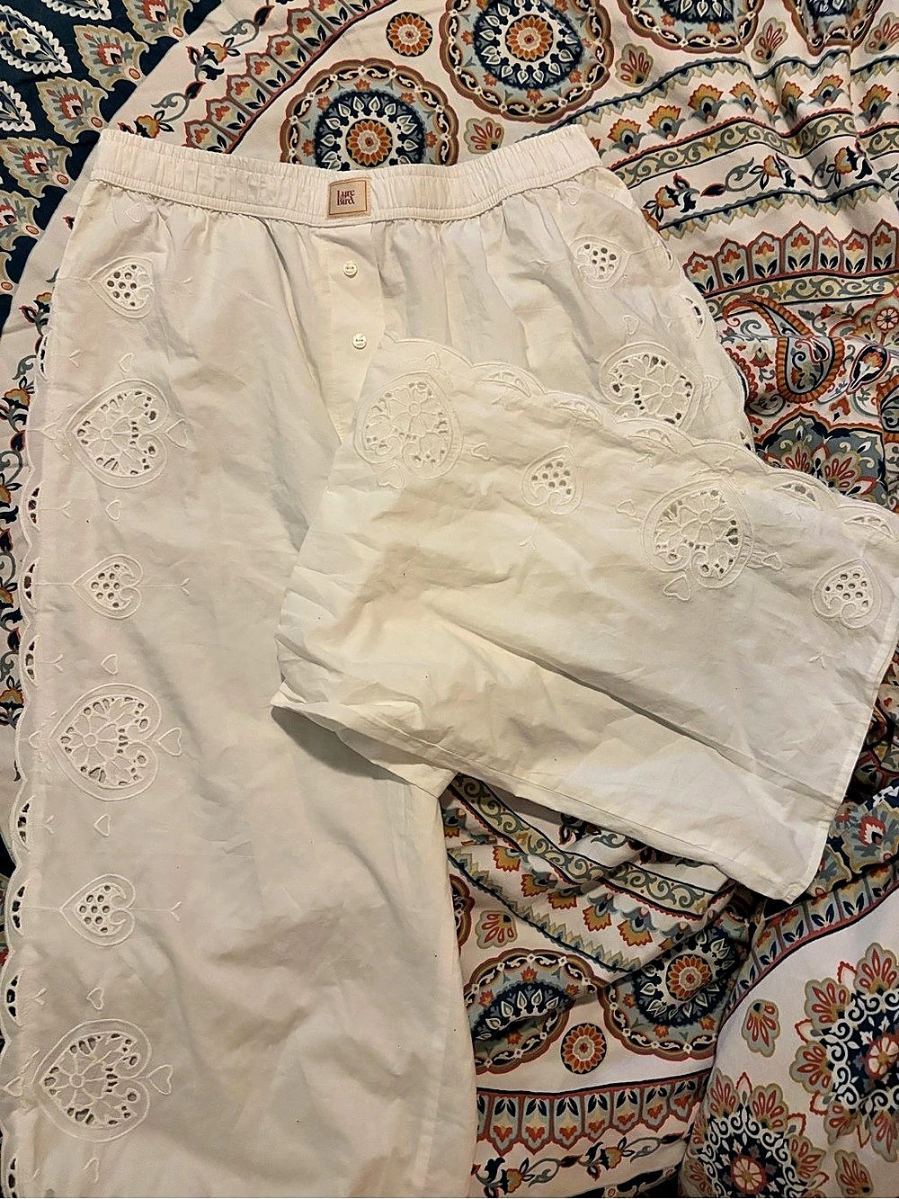 NW/OT Anthropologie Lyre Bird Embroidered White Pants, Size Medium